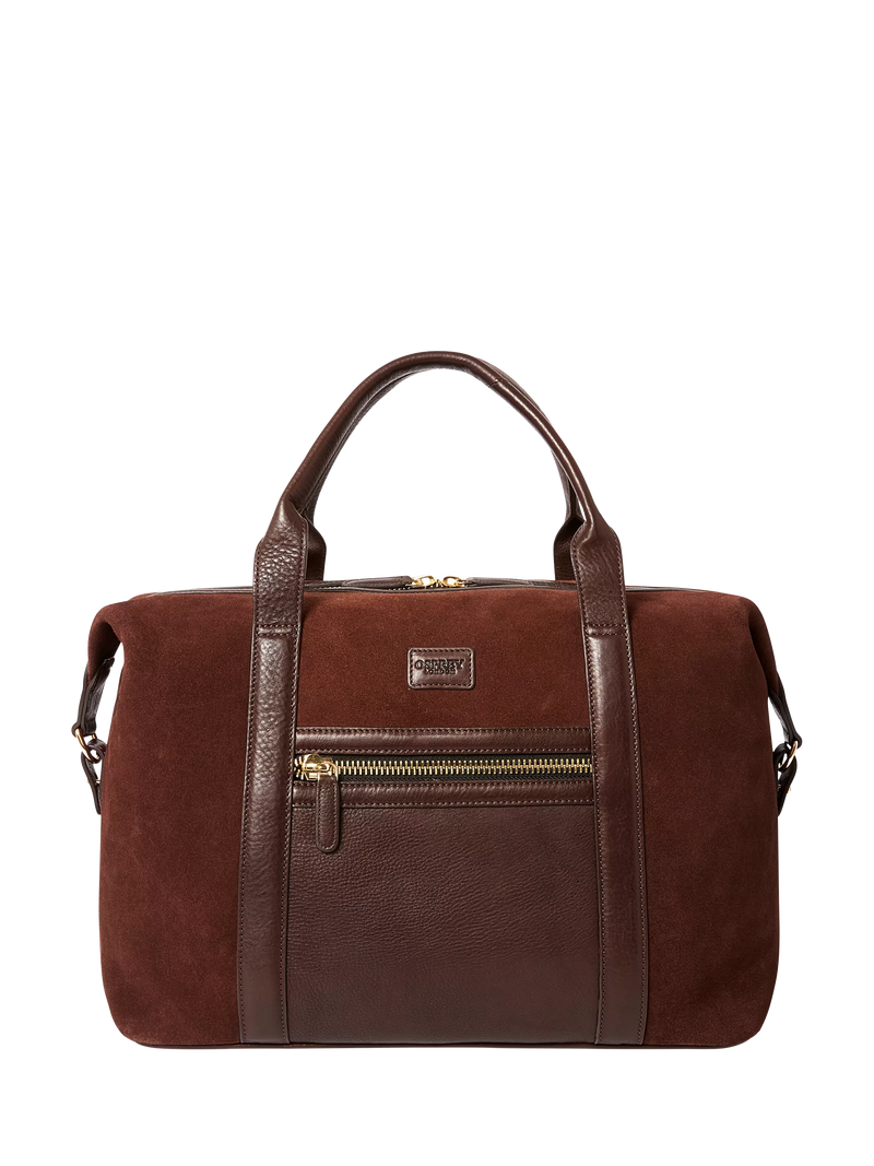 OSPREY LONDON Mocha suede holdall with leather trim, UK version