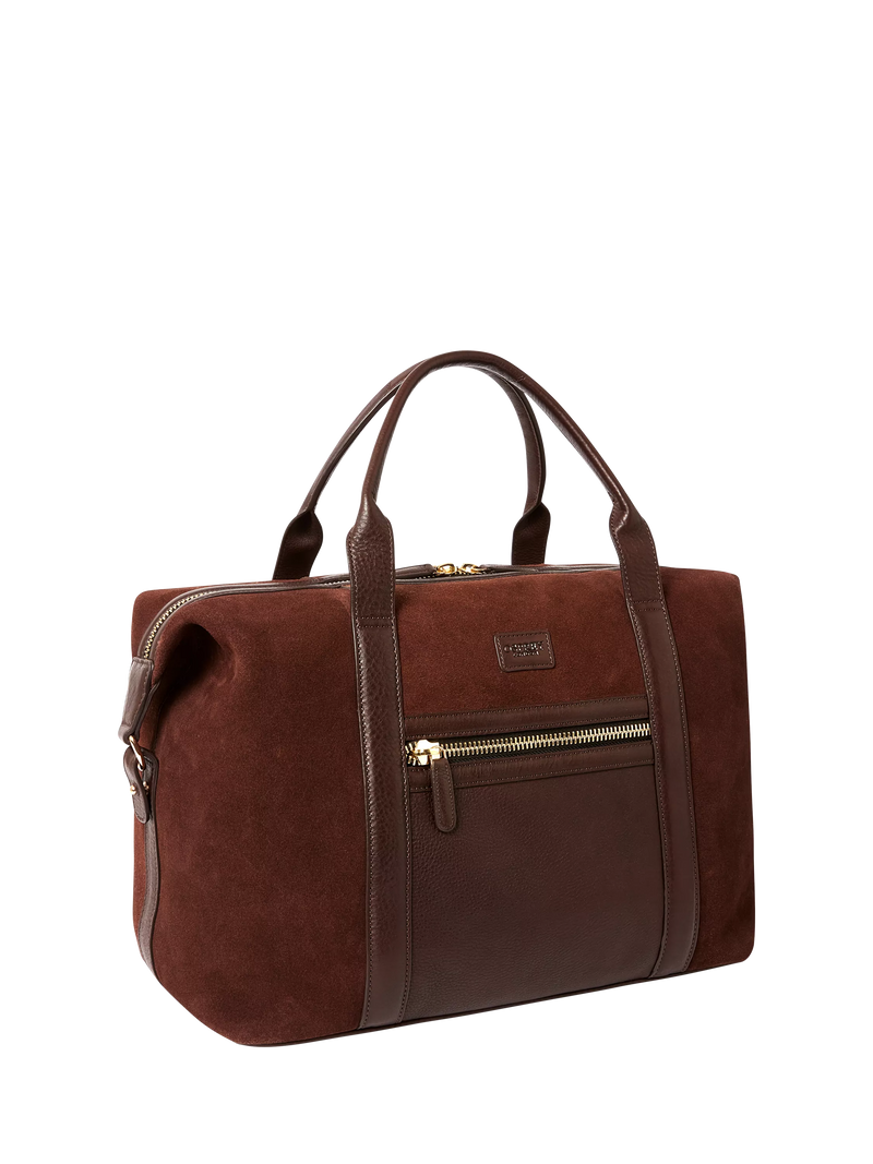 OSPREY LONDON Mocha suede holdall with leather trim, UK version