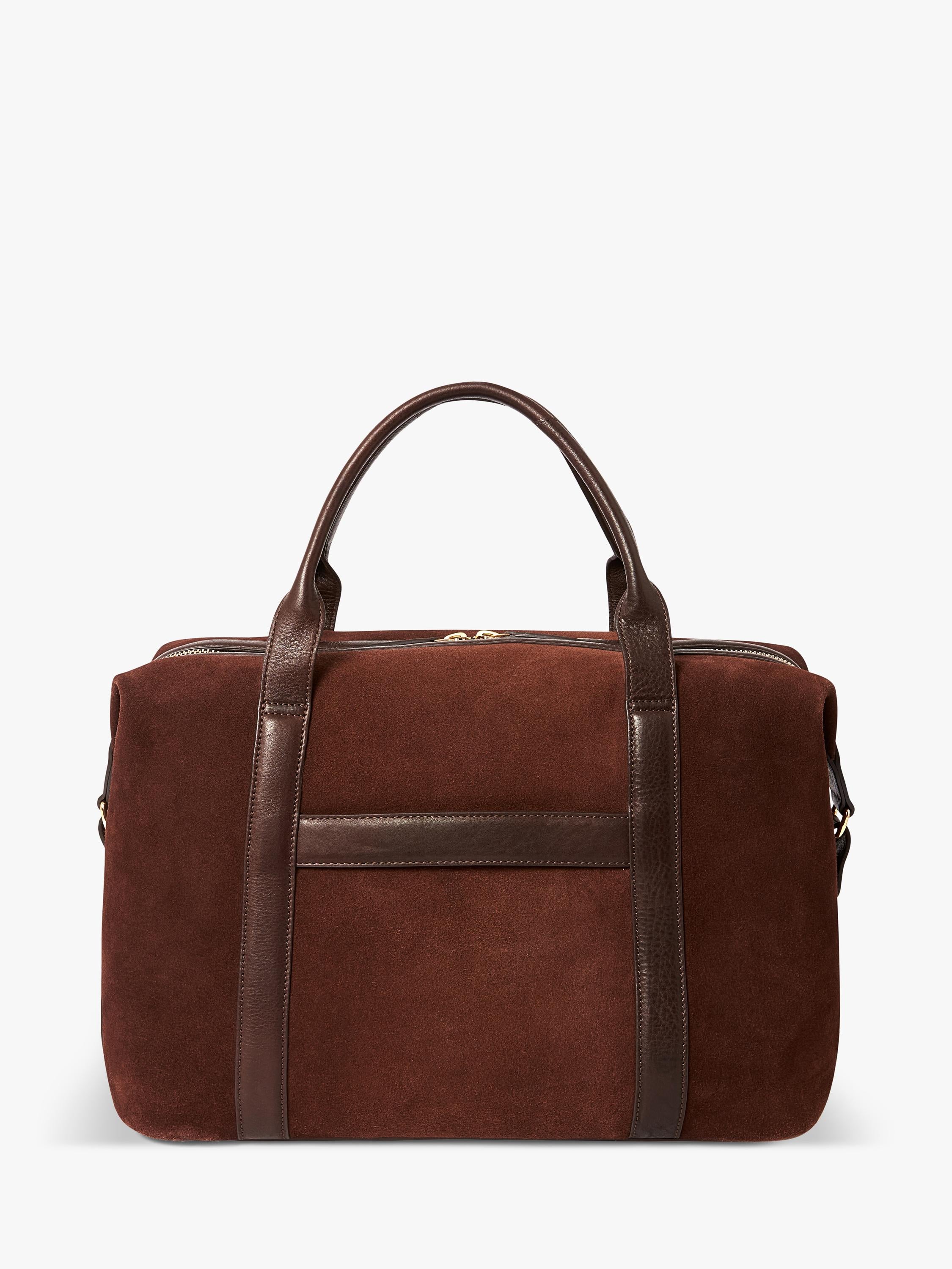 OSPREY LONDON Mocha suede holdall with leather trim, UK version