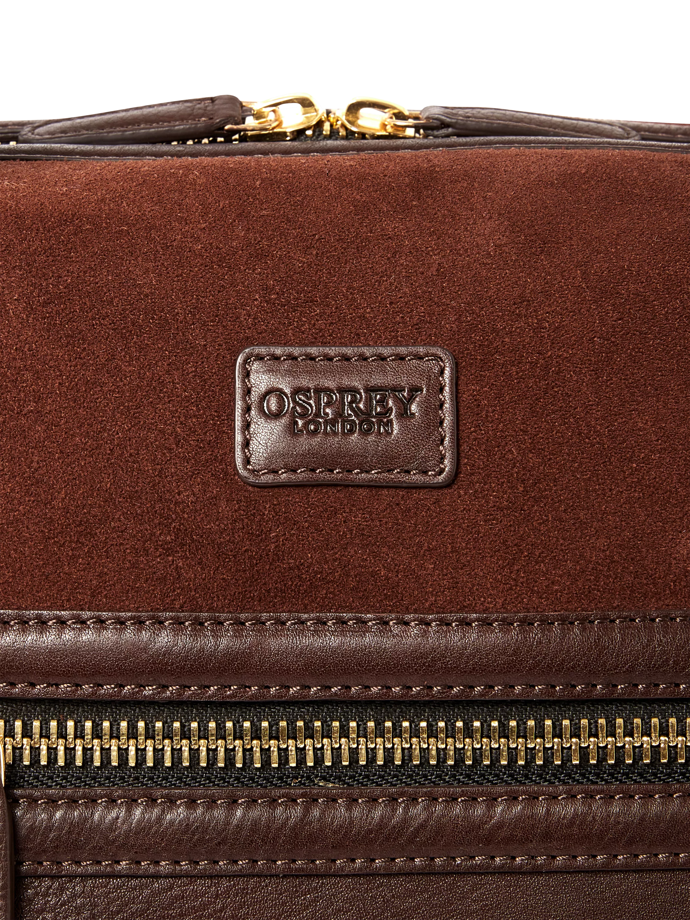 OSPREY LONDON Mocha suede holdall with leather trim, UK version