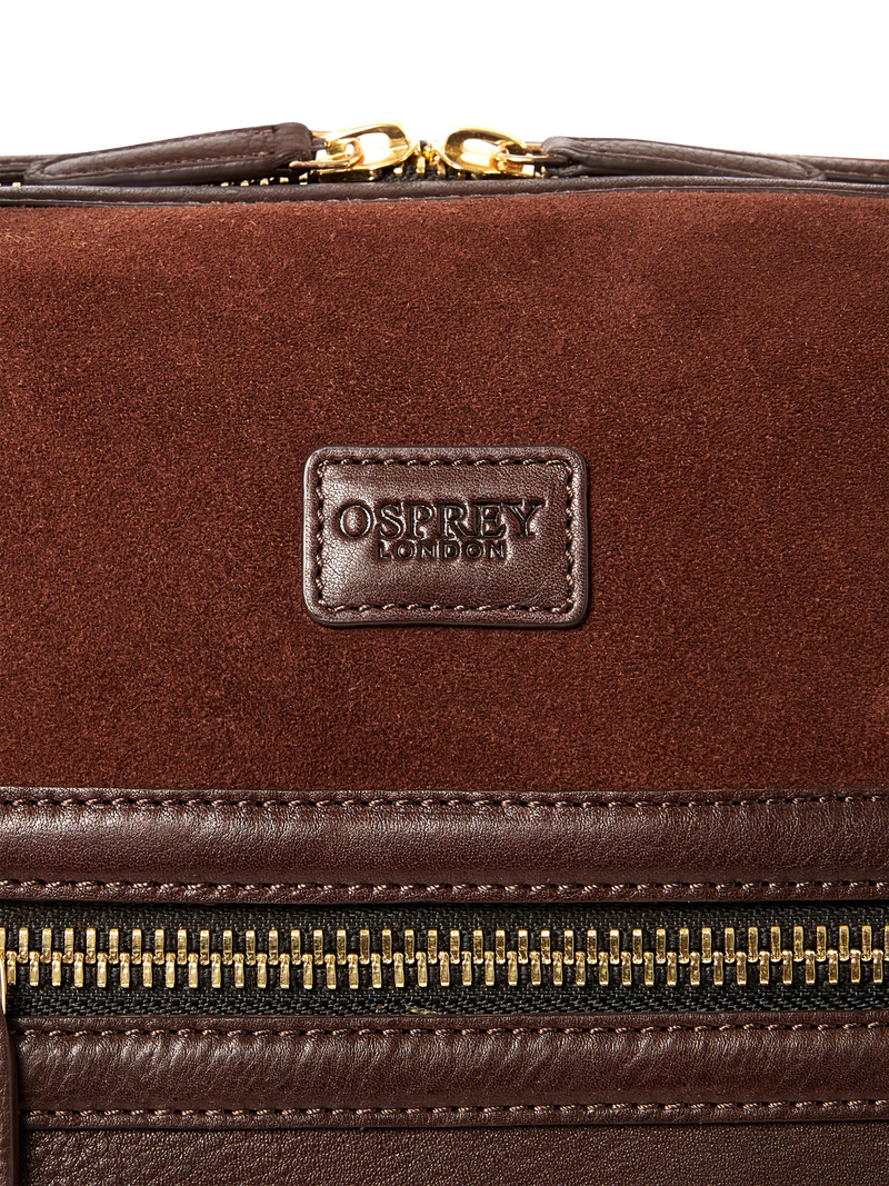OSPREY LONDON Mocha suede holdall with leather trim, UK version