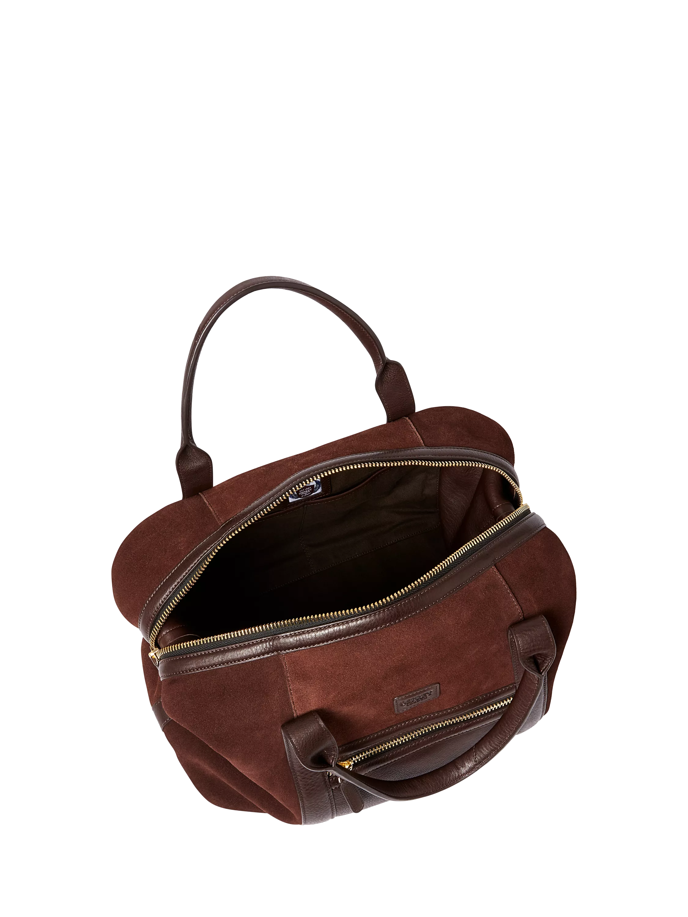 OSPREY LONDON Mocha suede holdall with leather trim, UK version