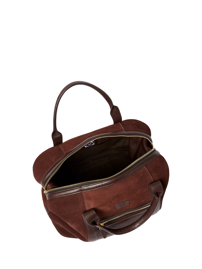 OSPREY LONDON Mocha suede holdall with leather trim, UK version