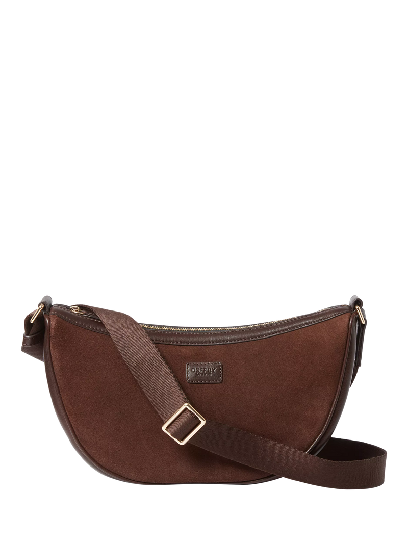 Osprey London Mocha suede sling bag Bitter Chocolate - British product