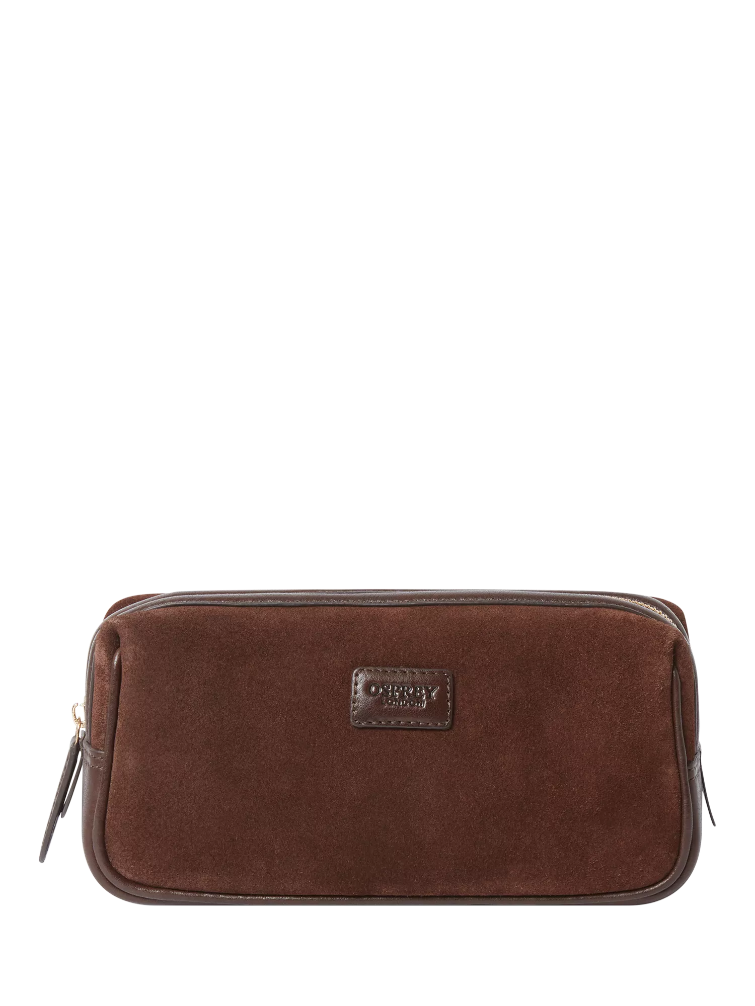 Osprey London Mocha Suede Wash Bag bitter chocolate, imported from the UK