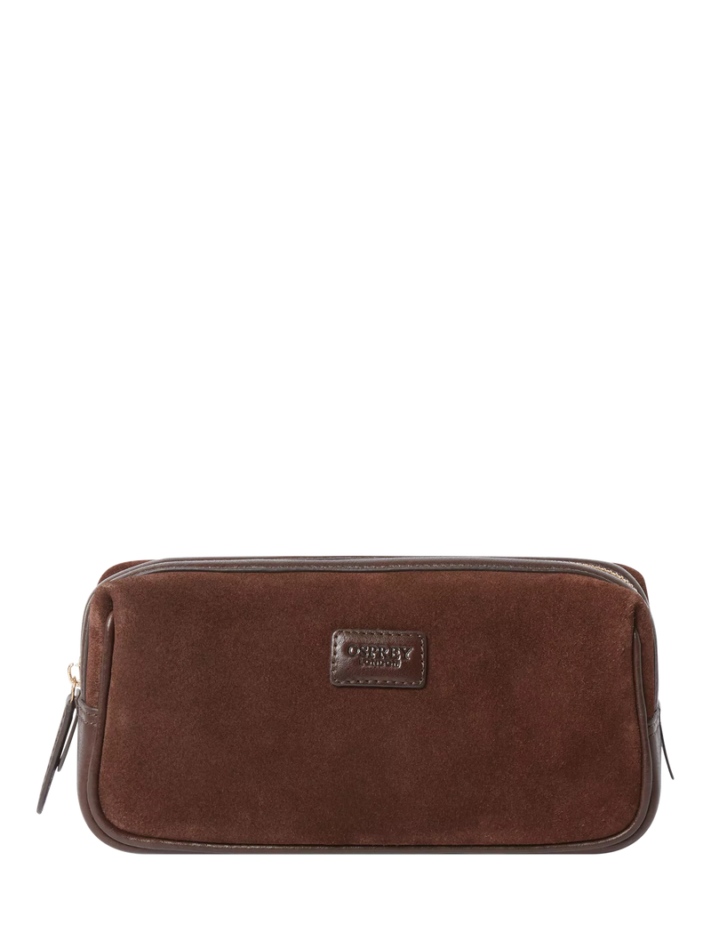 Osprey London Mocha Suede Wash Bag bitter chocolate, imported from the UK