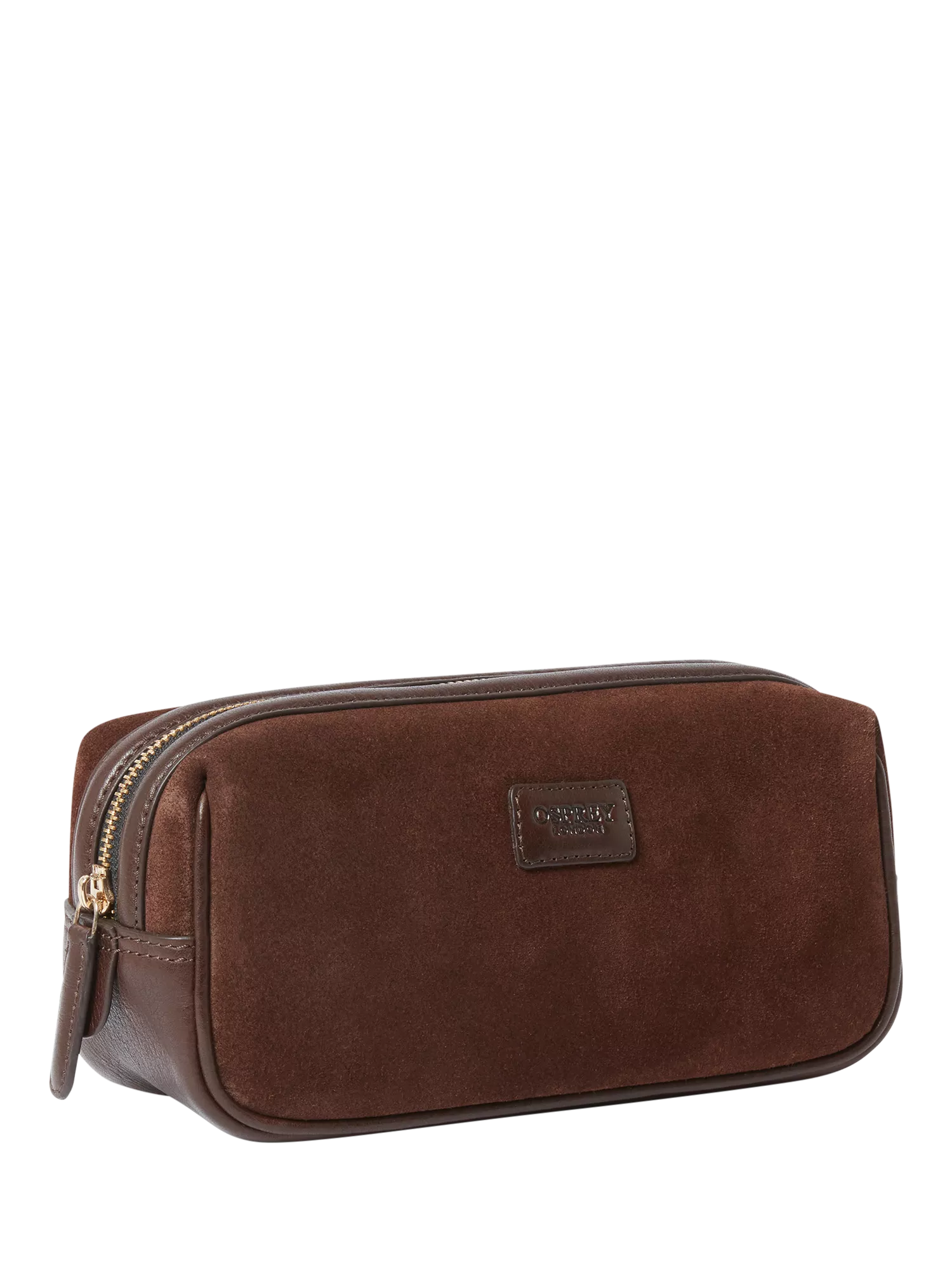 Osprey London Mocha Suede Wash Bag bitter chocolate, imported from the UK