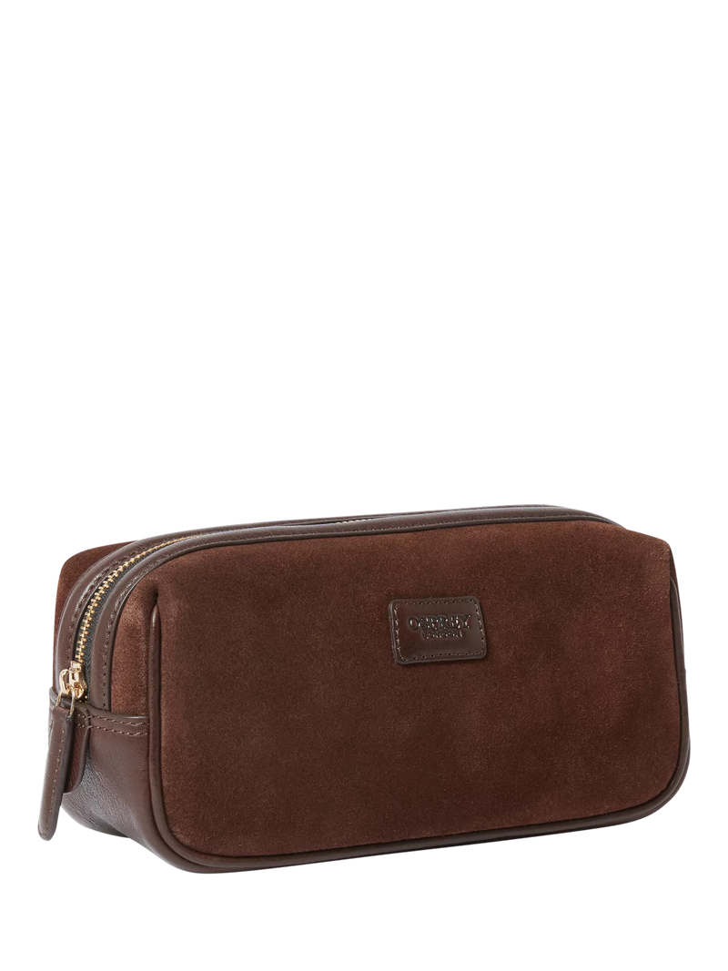 Osprey London Mocha Suede Wash Bag bitter chocolate, imported from the UK
