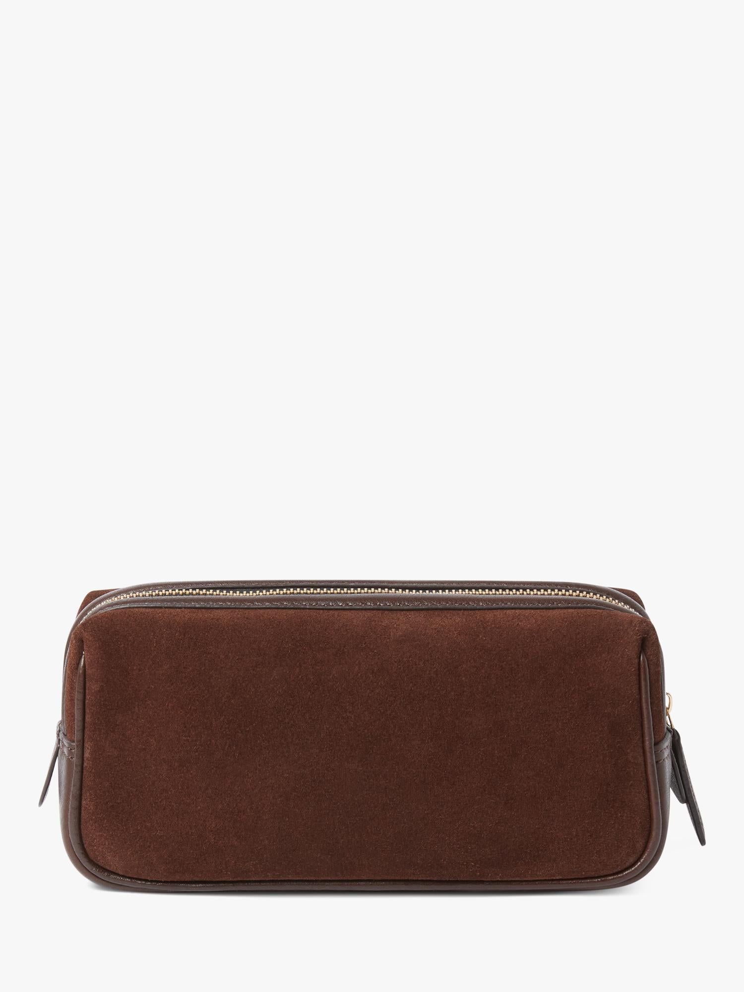 Osprey London Mocha Suede Wash Bag bitter chocolate, imported from the UK