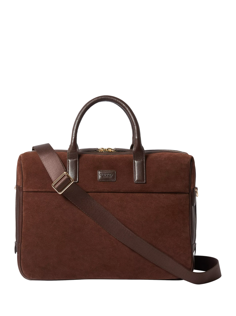 OSPREY LONDON Mocha Suede Laptop Bag, Bitter Chocolate