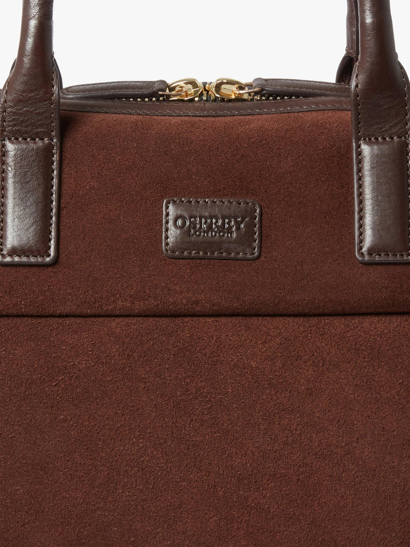 Osprey London suede laptop bag bitter chocolate - British product