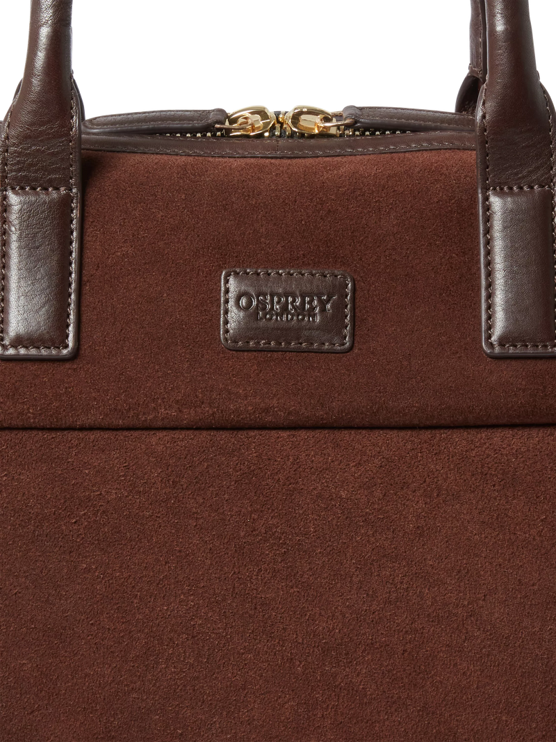 Osprey London suede laptop bag bitter chocolate - British product