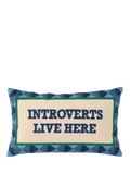The Pillow Drop Introverts Live Here cushion 30x50cm Navy Multi, imported from the UK