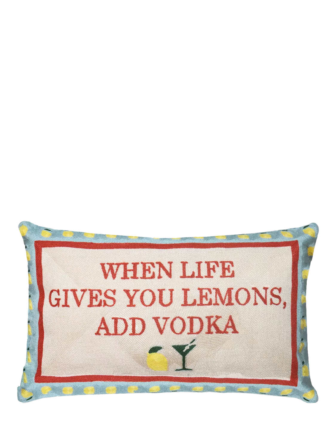 The Pillow Drop cushion with lemon slogan 30x50cm, UK version