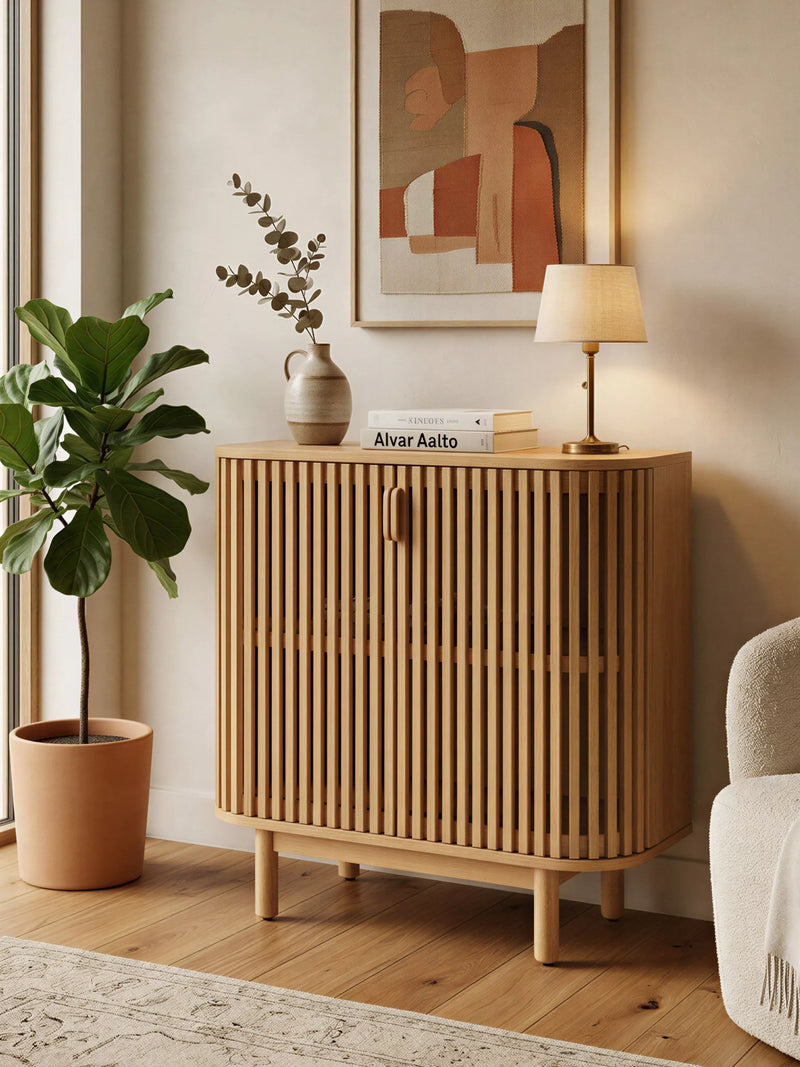 John Lewis Slatted II 2 door cabinet natural oak veneer (British brand)
