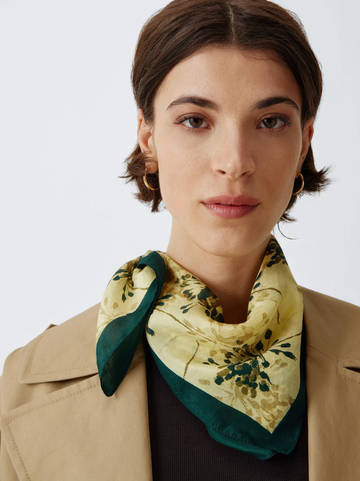 John Lewis Layered Floral Pure Silk Square Scarf, Cream Multi