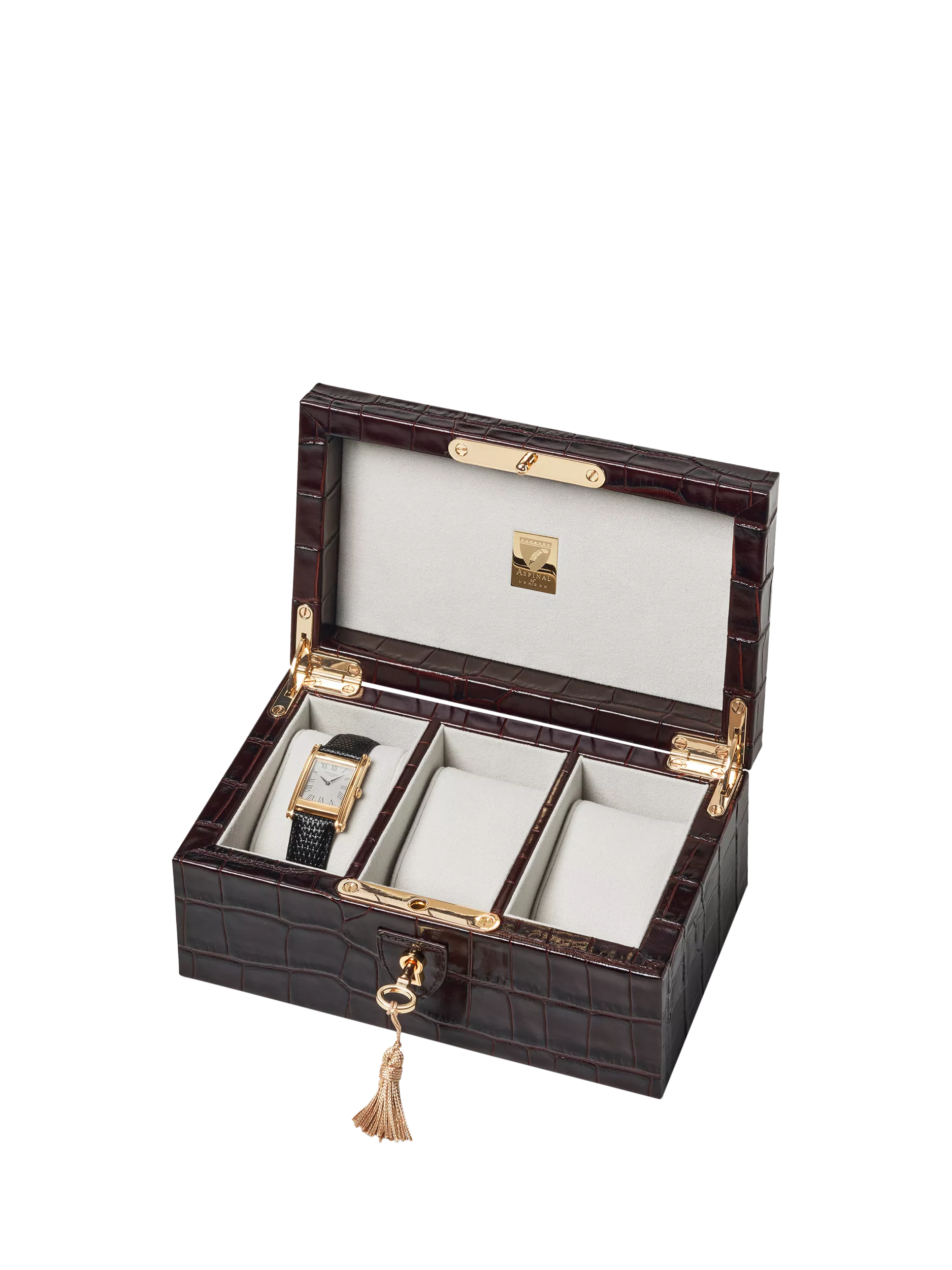 Aspinal of London Three Piece Leather Watch Box, Amazon Brown