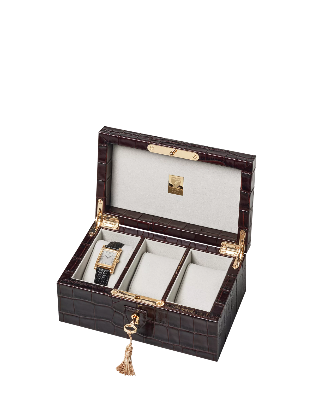Aspinal of London Three Piece Leather Watch Box, Amazon Brown