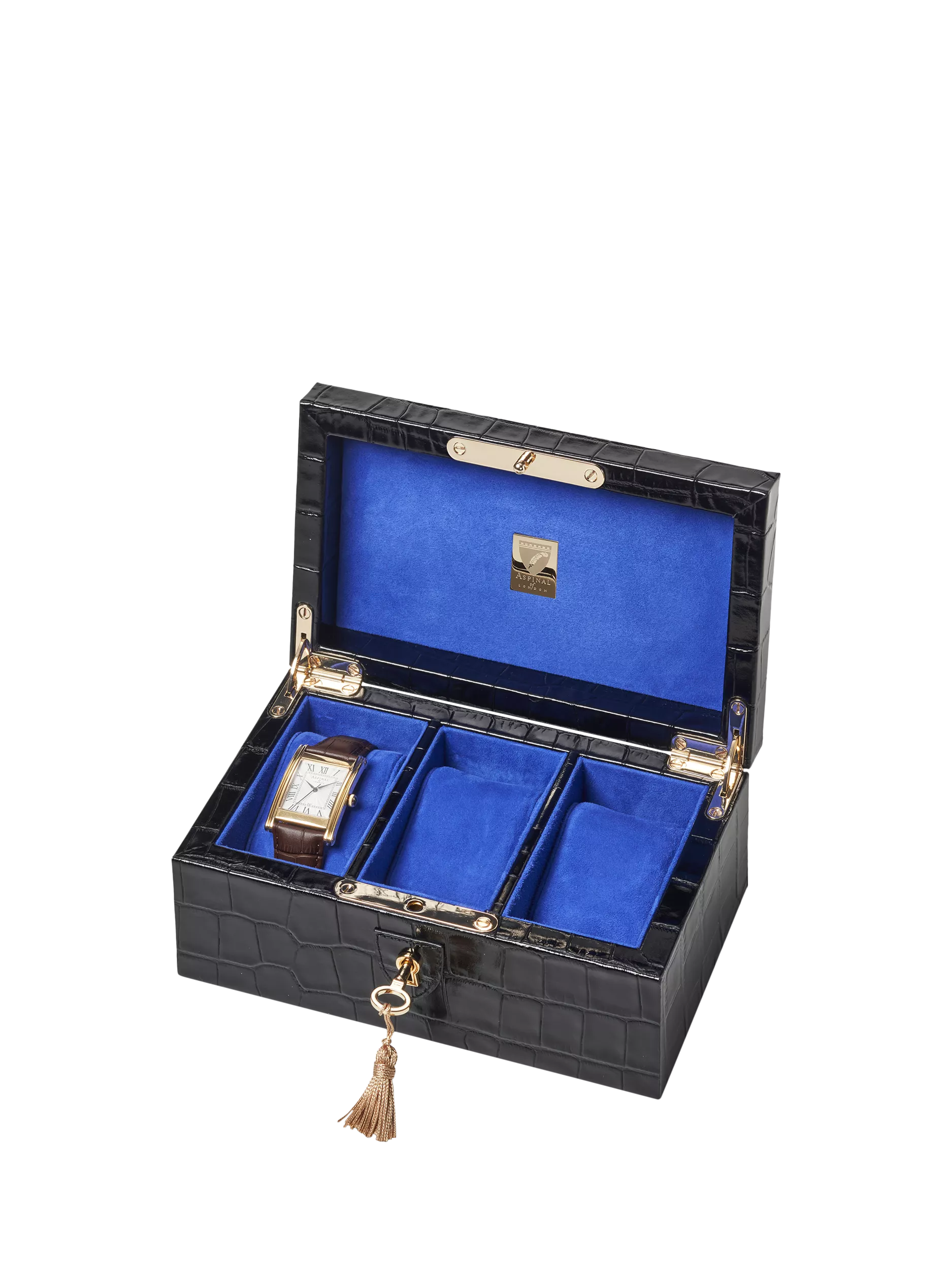 Aspinal of London Three Piece Leather Watch Box, Black