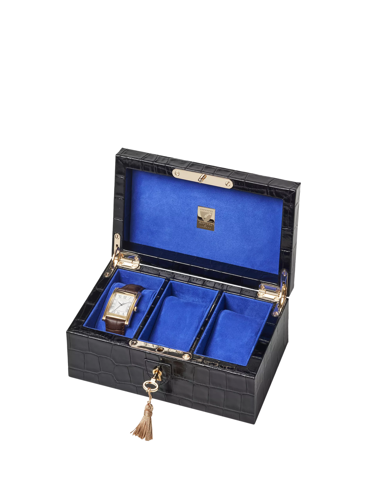 Aspinal of London Three Piece Leather Watch Box, Black