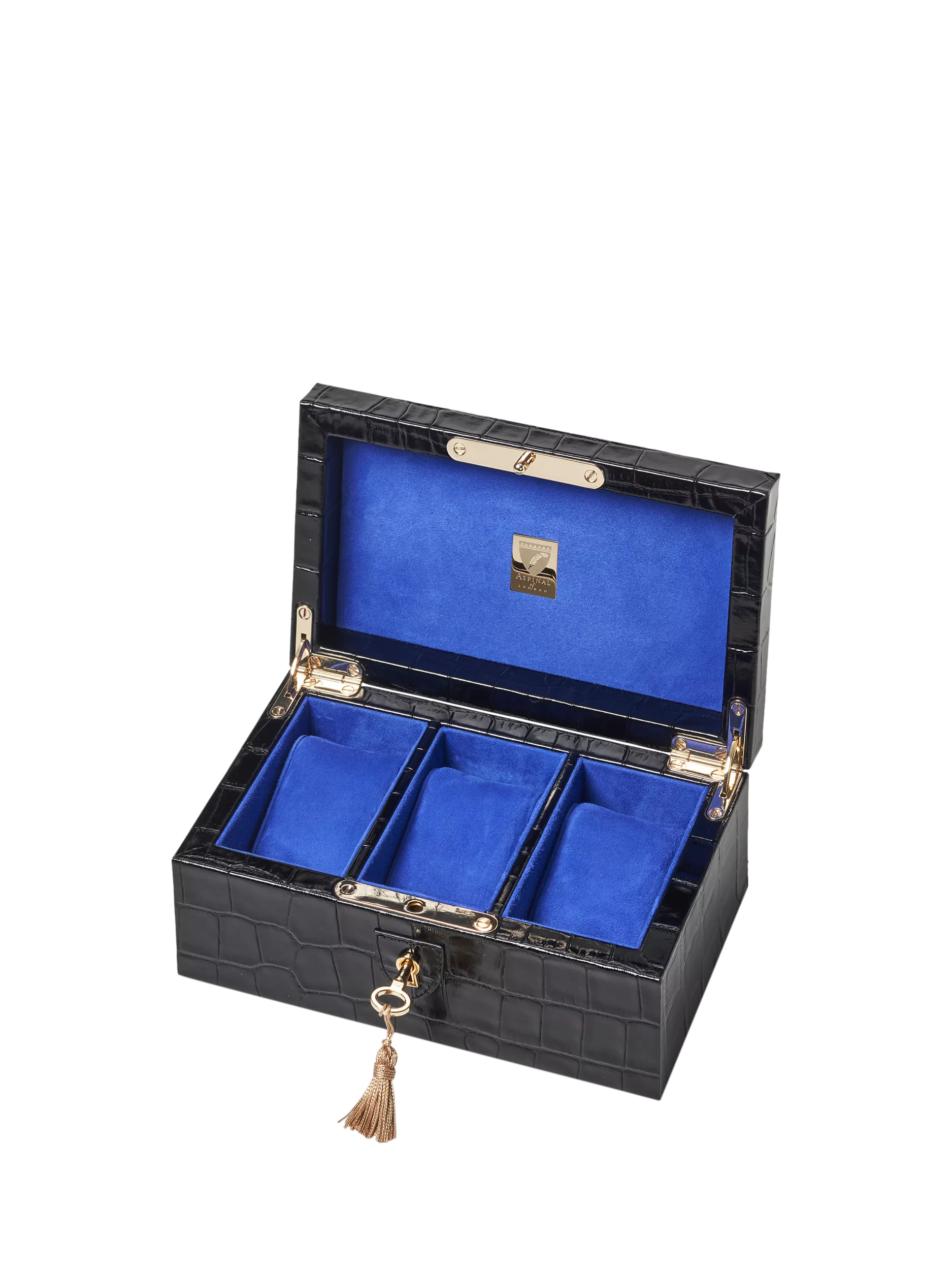Aspinal of London three piece watch box black, imported from the UK
