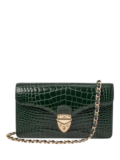 John Lewis Aspinal of London Mayfair Leather Clutch Bag Evergreen- Buy online at McGrocer