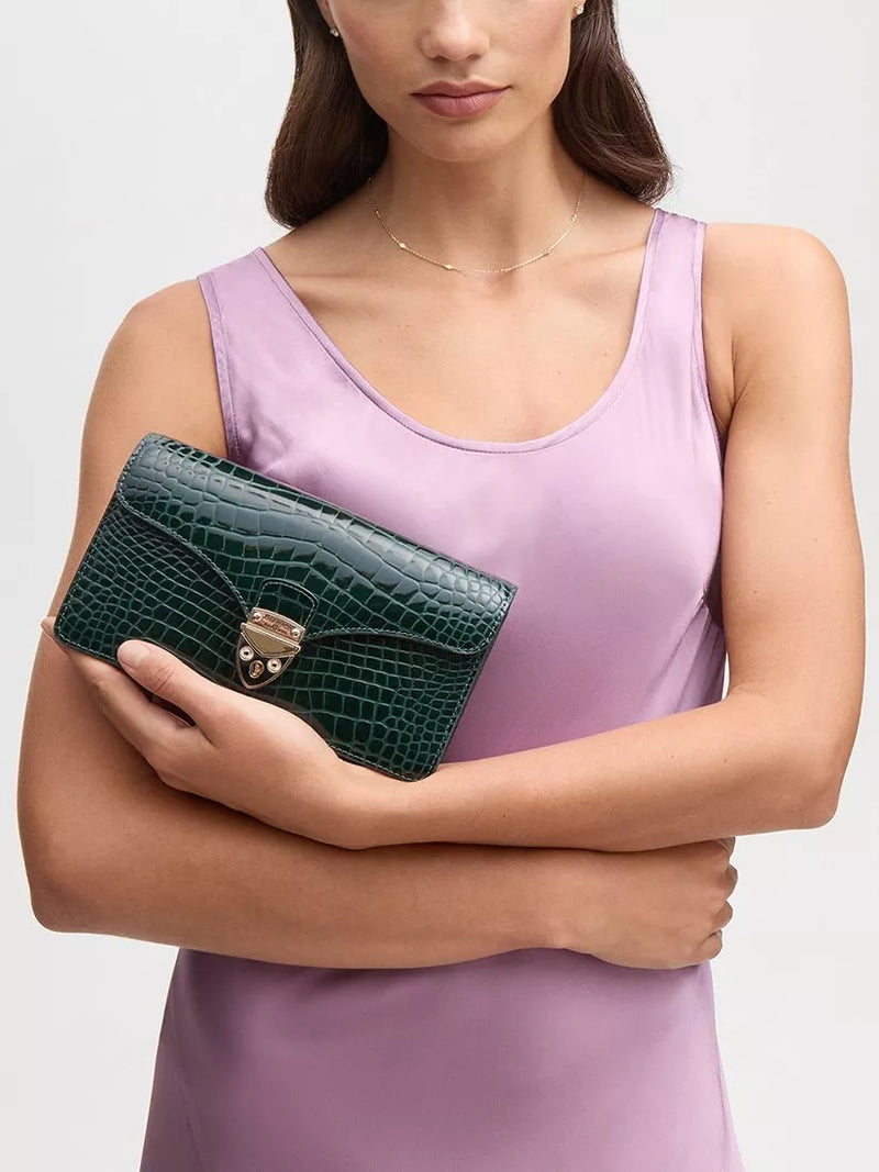 Aspinal of London Mayfair leather clutch bag, imported from the UK