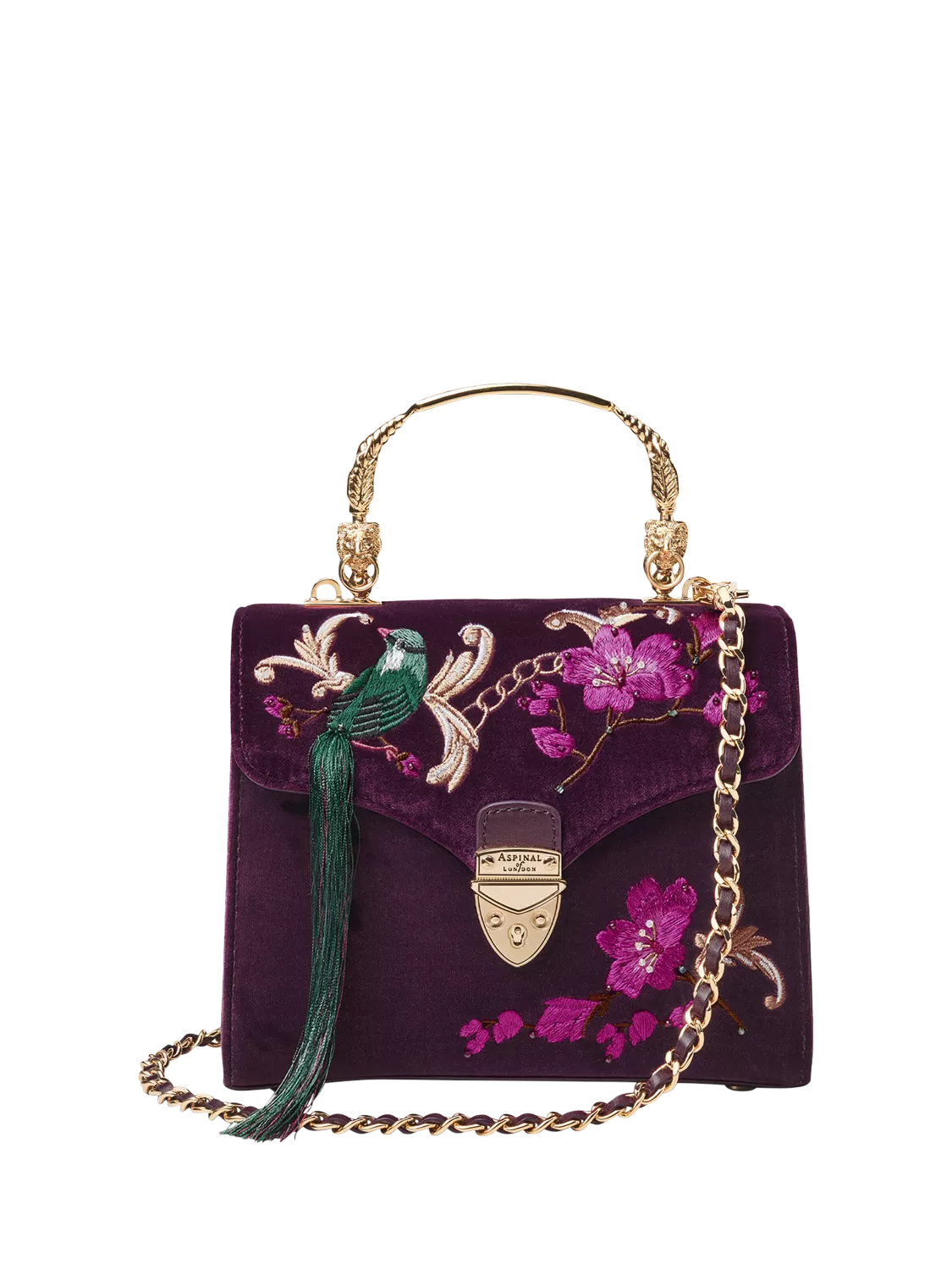 Aspinal of London cross body bag Mayfair velvet cassis (British brand)