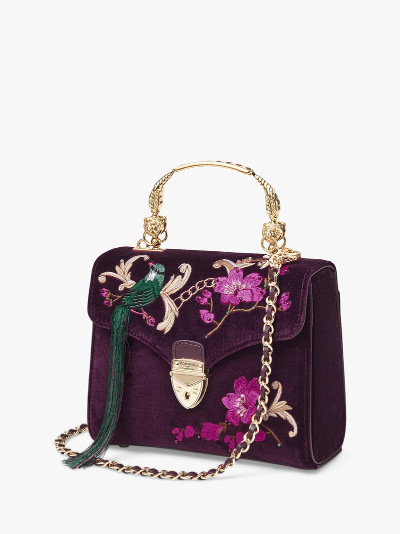 Aspinal of London cross body bag Mayfair velvet cassis (British brand)
