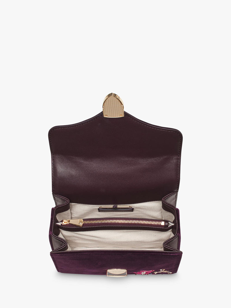 Aspinal of London cross body bag Mayfair velvet cassis (British brand)