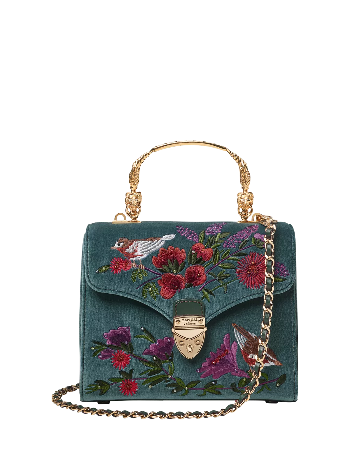 Aspinal of London velvet cross body bag peacock (British brand)