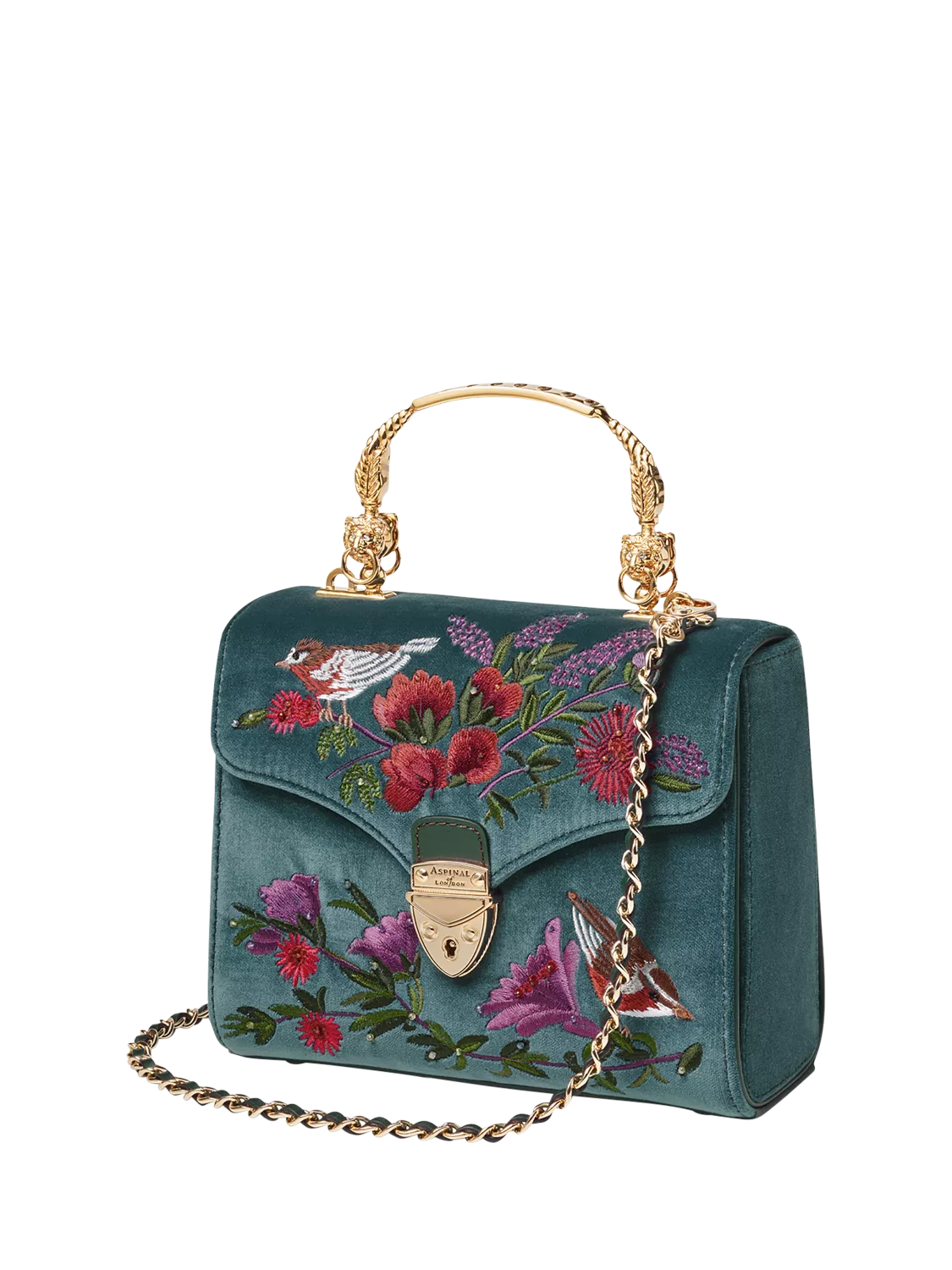 Aspinal of London velvet cross body bag peacock (British brand)