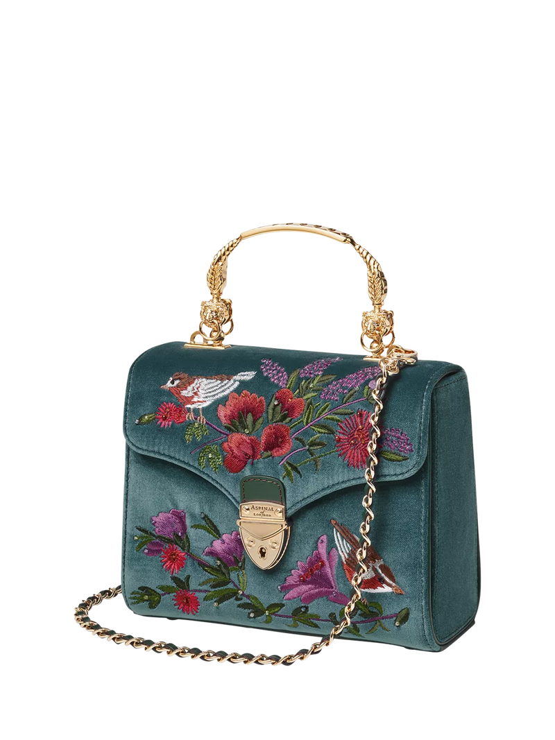Aspinal of London velvet cross body bag peacock (British brand)