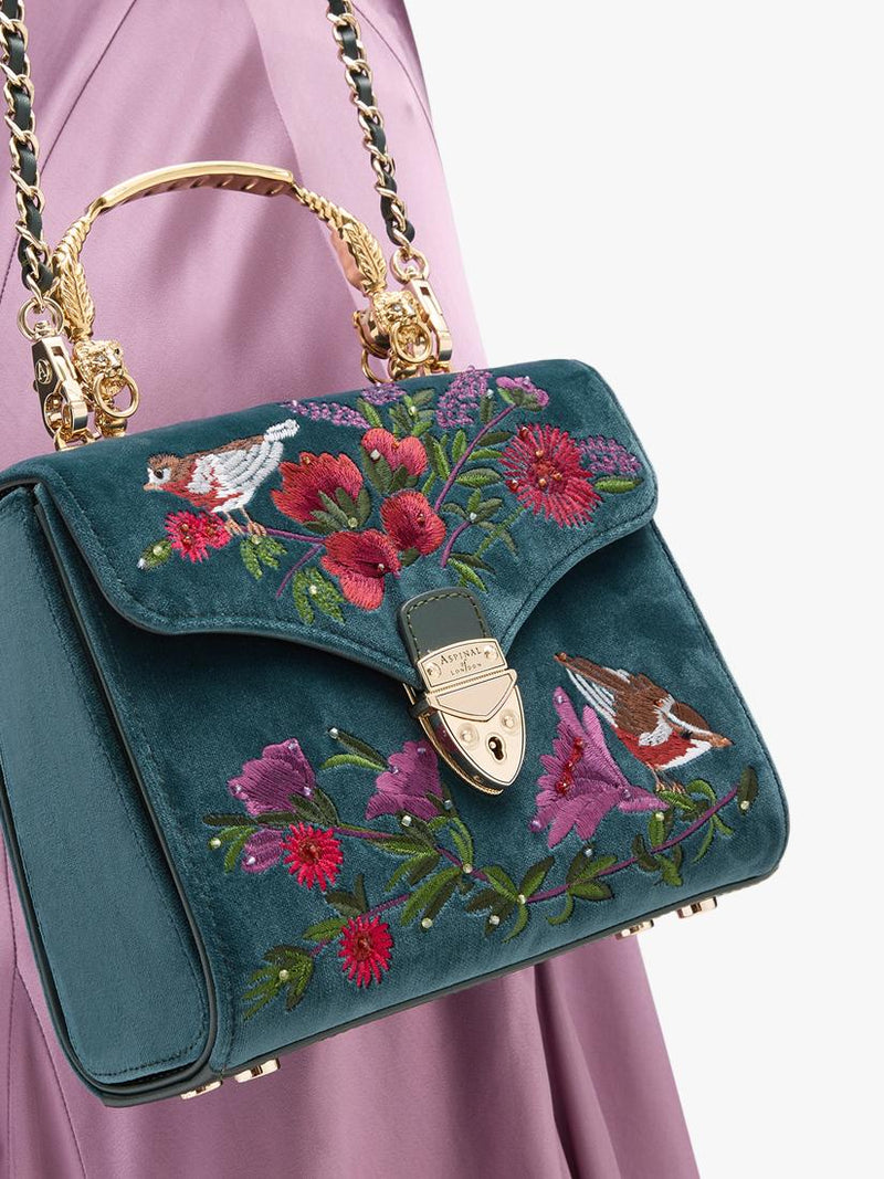 Aspinal of London velvet cross body bag peacock (British brand)