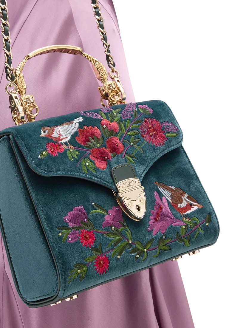 Aspinal of London velvet cross body bag peacock (British brand)
