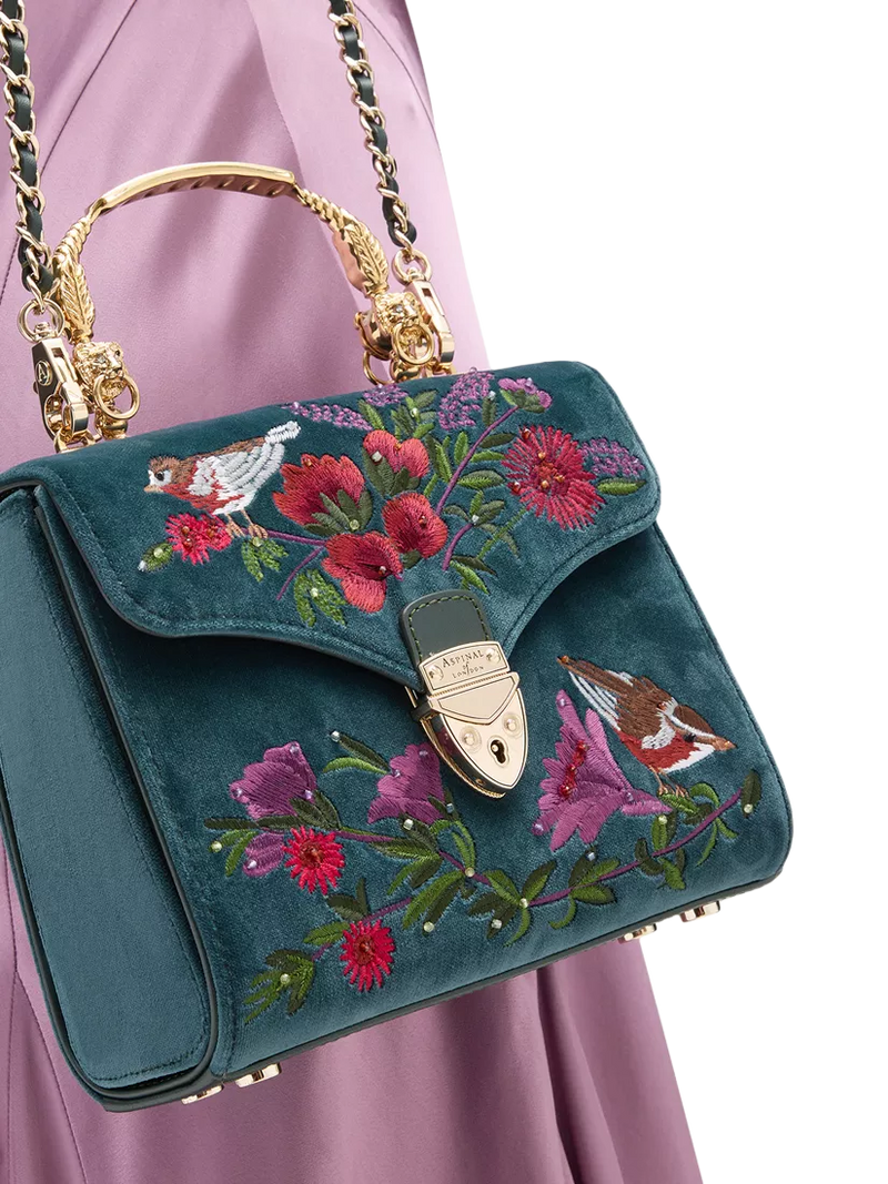 Aspinal of London velvet cross body bag peacock (British brand)