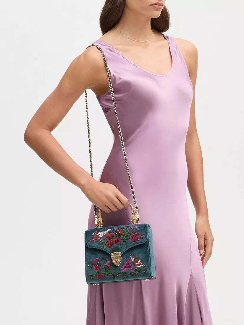 Aspinal of London velvet cross body bag peacock (British brand)