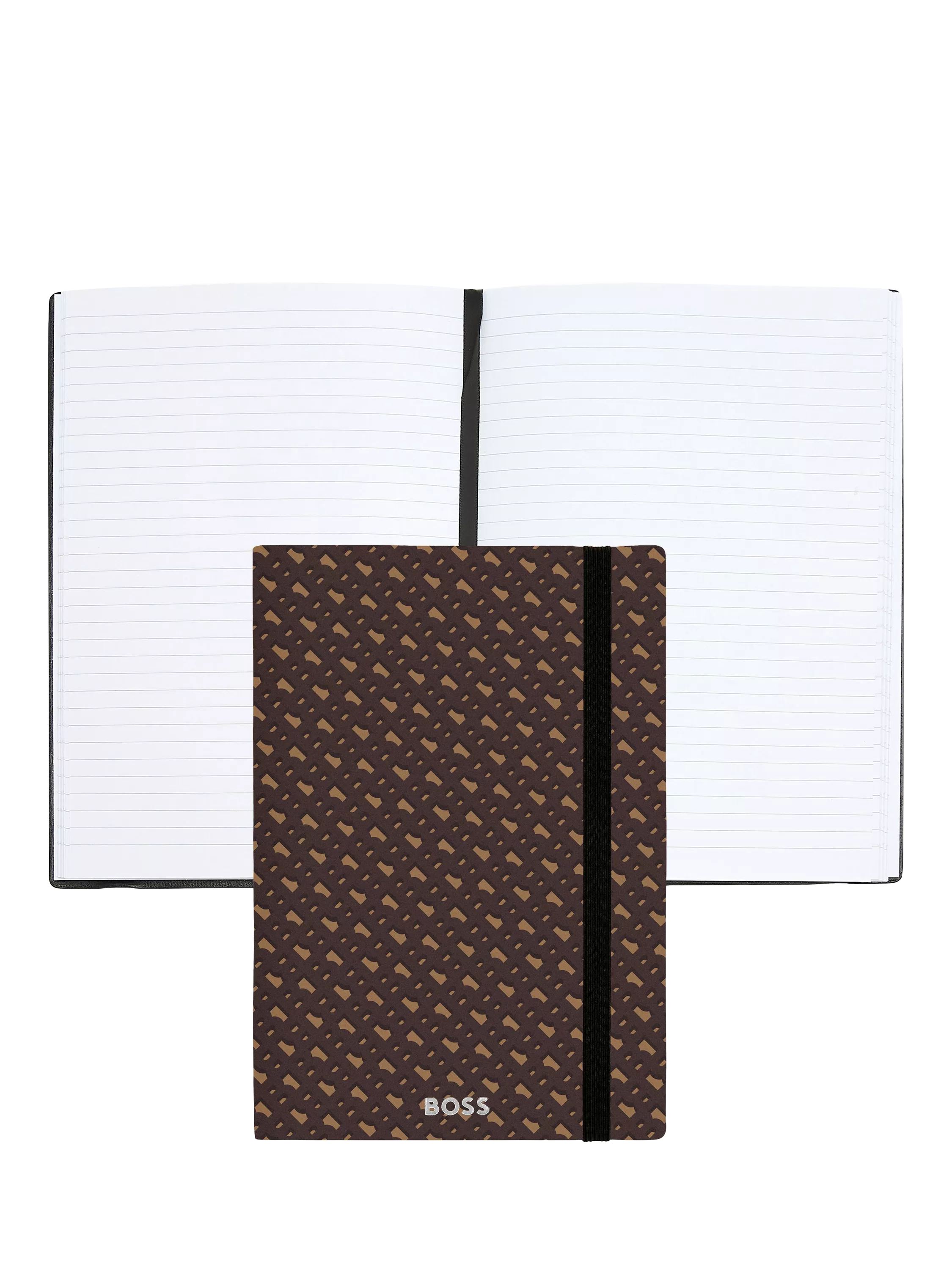 HUGO BOSS A5 Elemental Monogram notebook in camel, imported from the UK