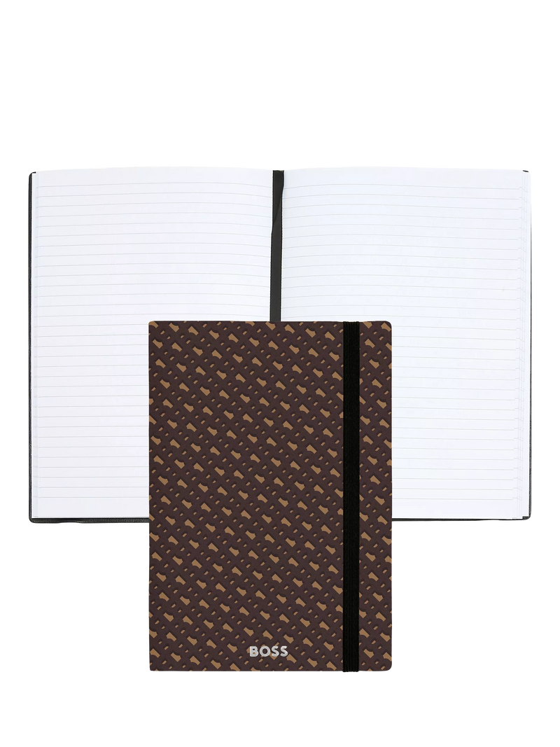 HUGO BOSS A5 Elemental Monogram notebook in camel, imported from the UK