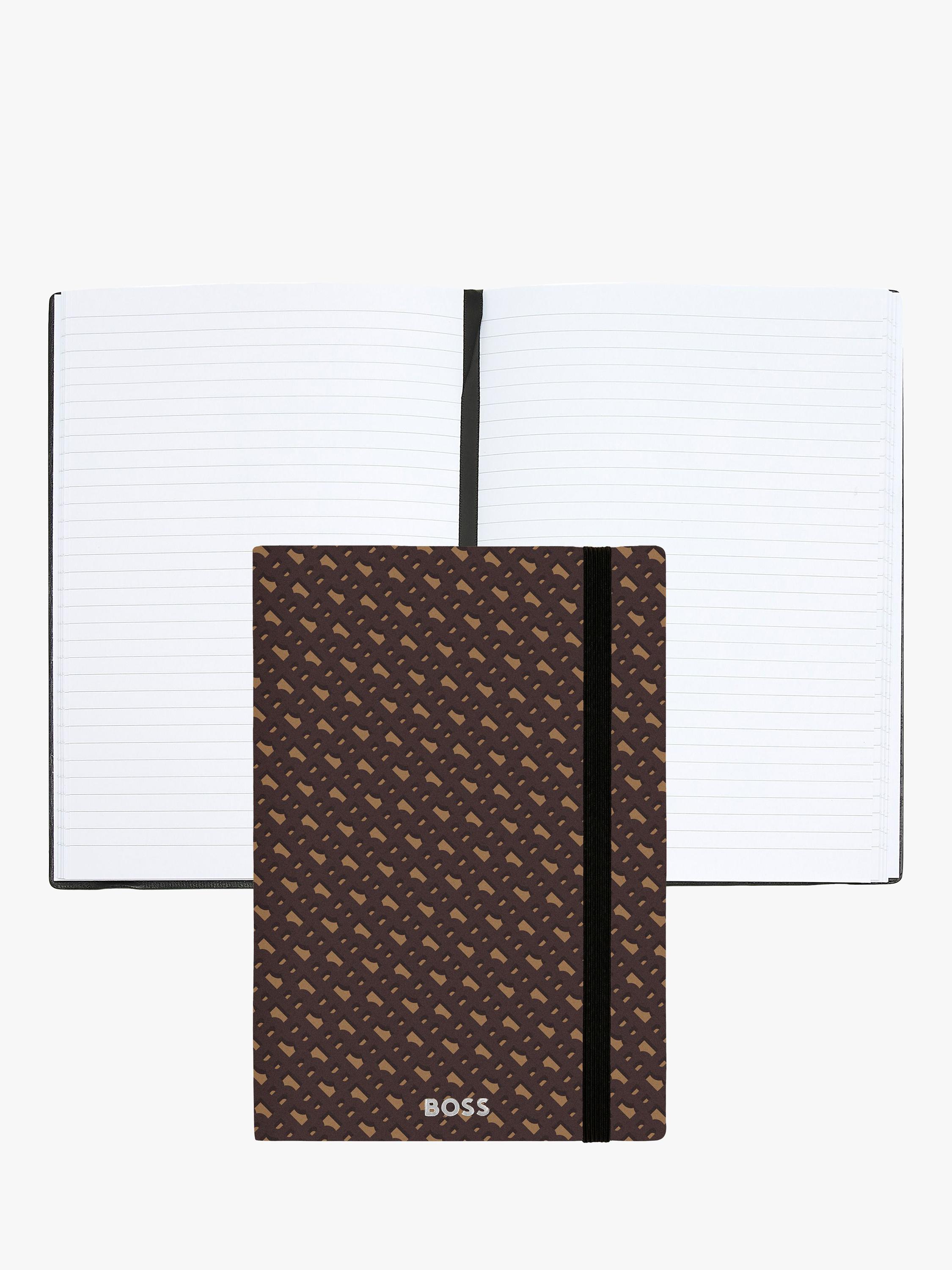 HUGO BOSS A5 Elemental Monogram notebook in camel, imported from the UK