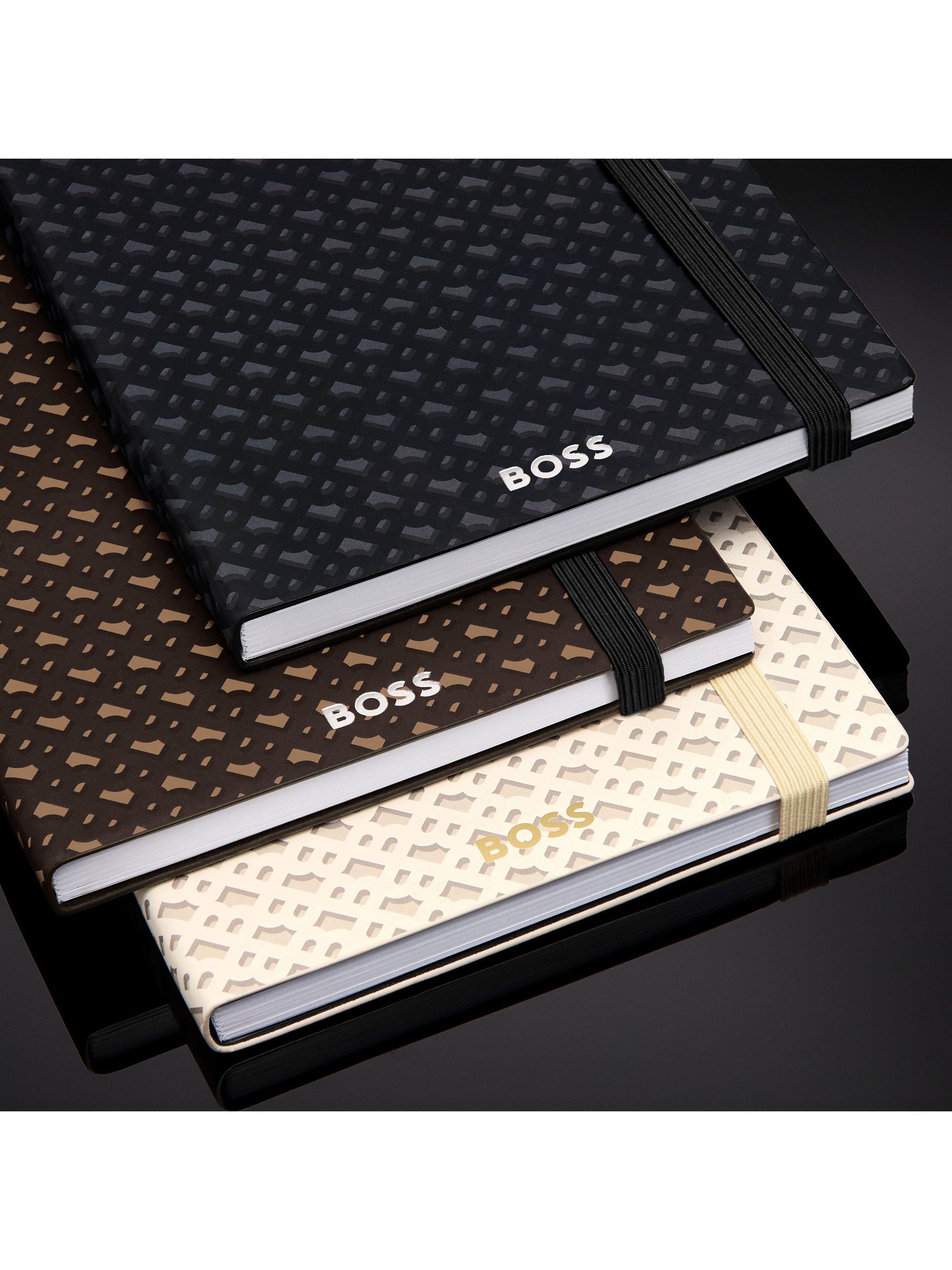 HUGO BOSS A5 Elemental Monogram notebook in camel, imported from the UK