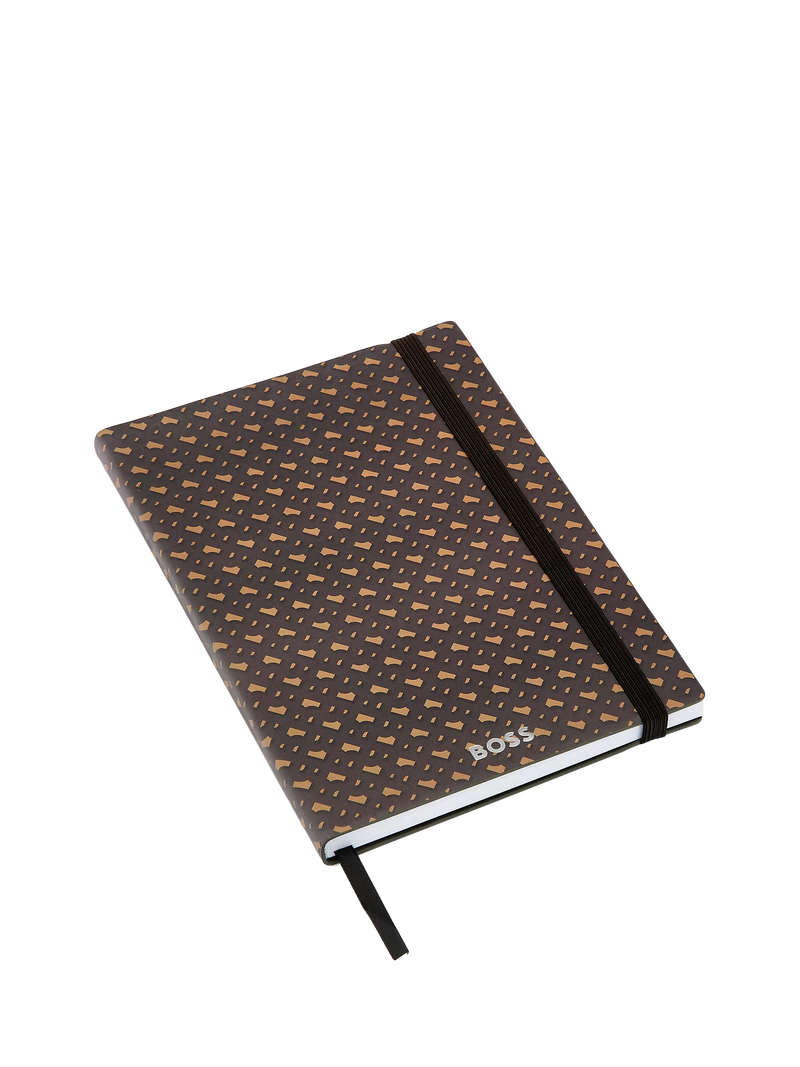 HUGO BOSS A5 Elemental Monogram notebook in camel, imported from the UK
