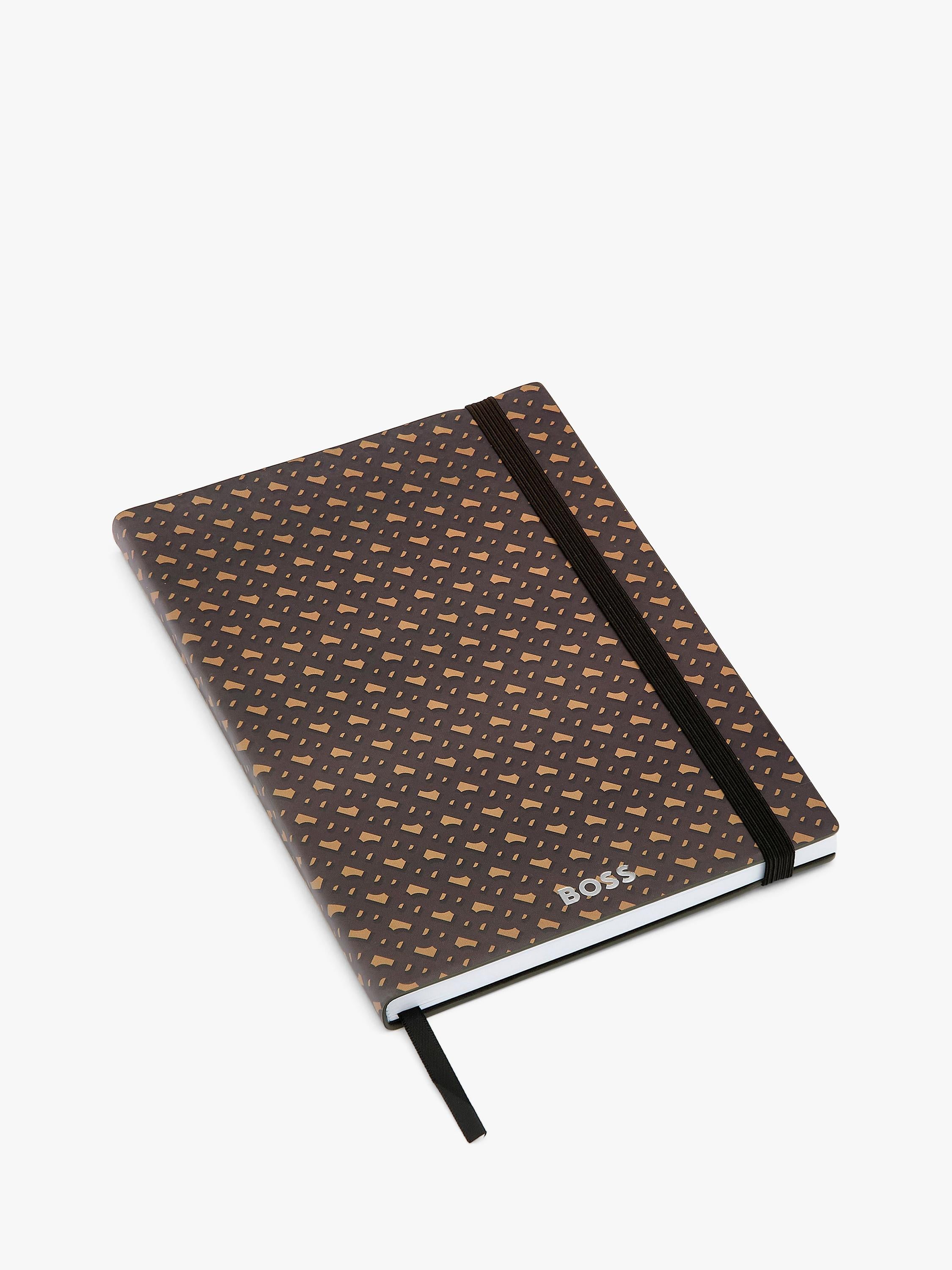 HUGO BOSS A5 Elemental Monogram notebook in camel, imported from the UK