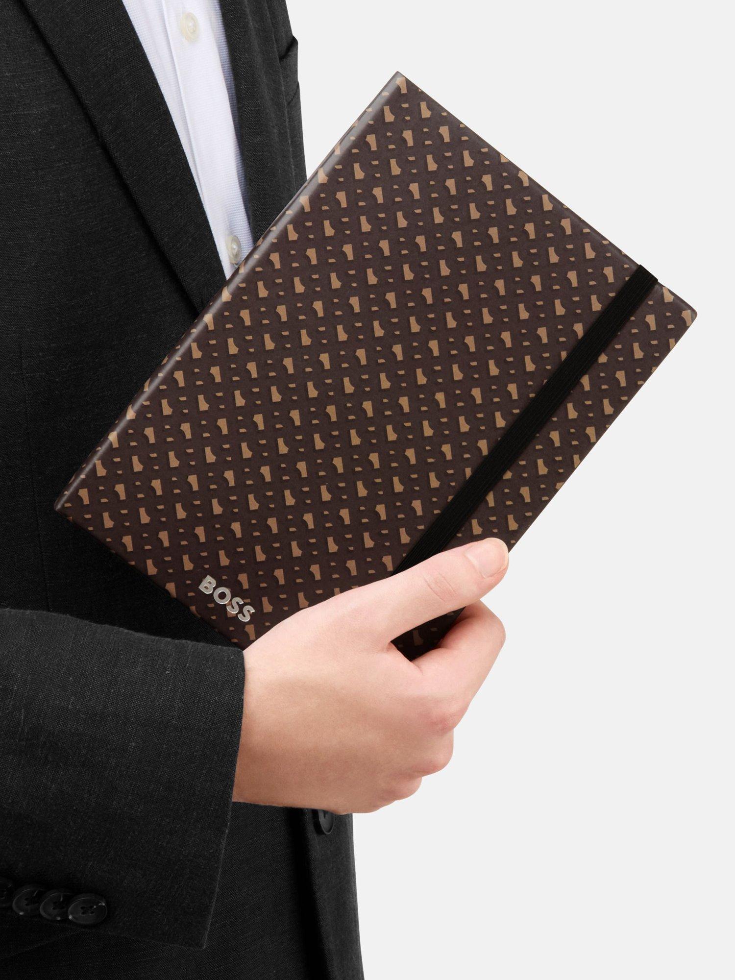 HUGO BOSS A5 Elemental Monogram notebook in camel, imported from the UK