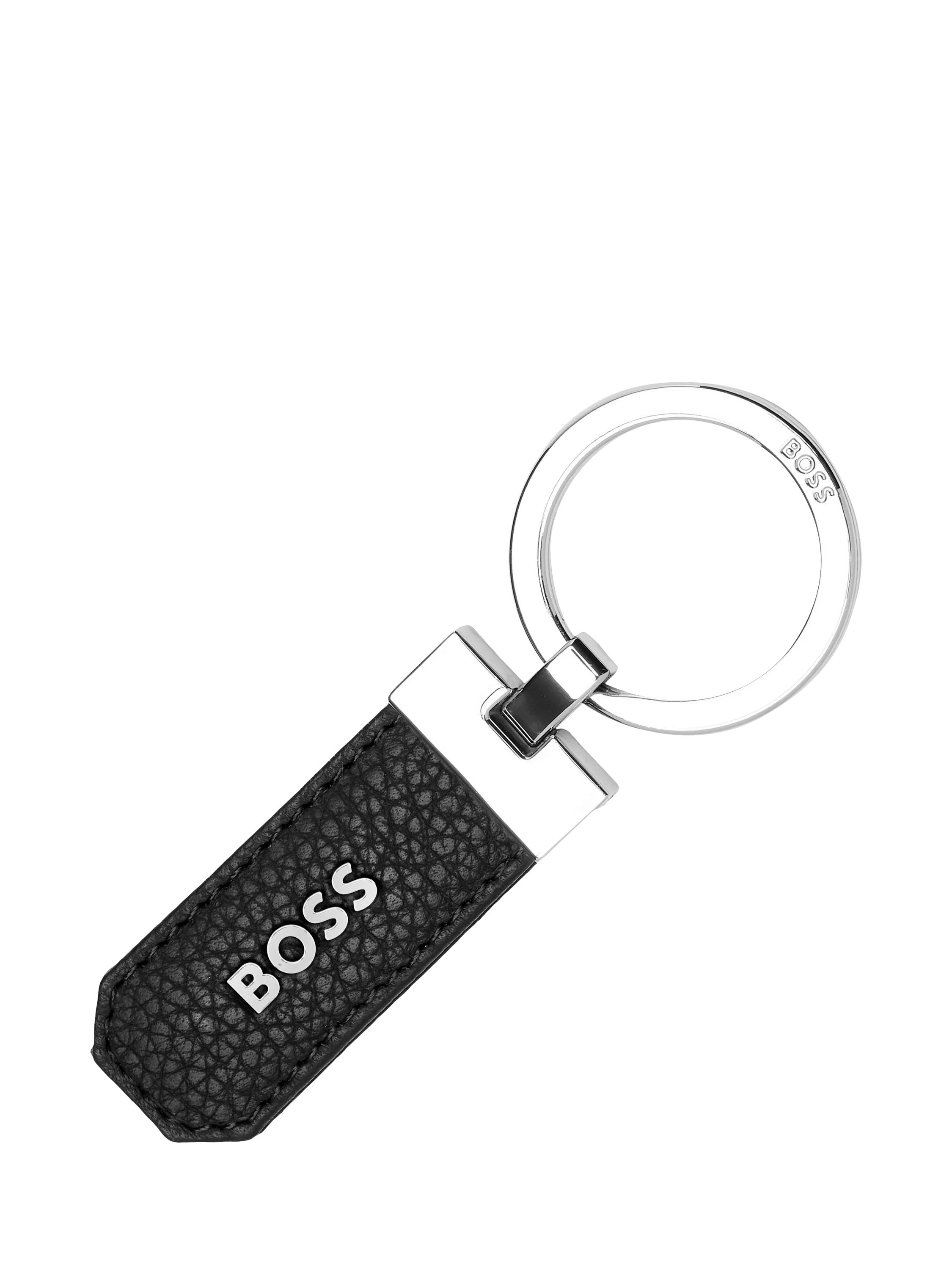 HUGO BOSS black leather keyring with chrome details - British product