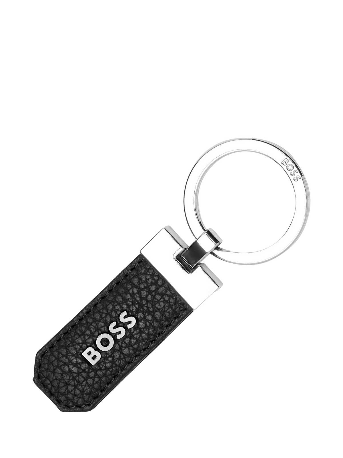 HUGO BOSS black leather keyring with chrome details - British product