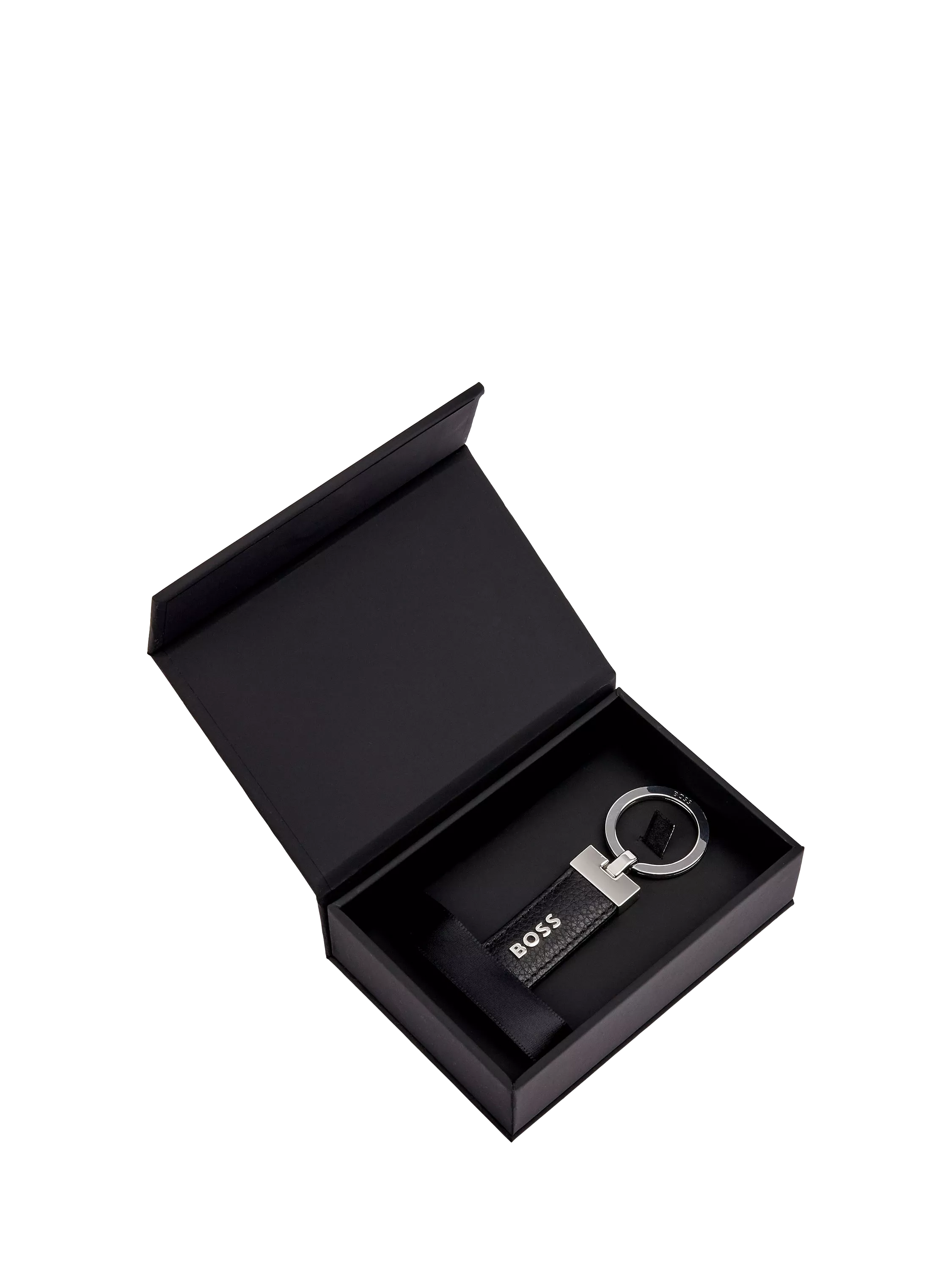 HUGO BOSS black leather keyring with chrome details - British product