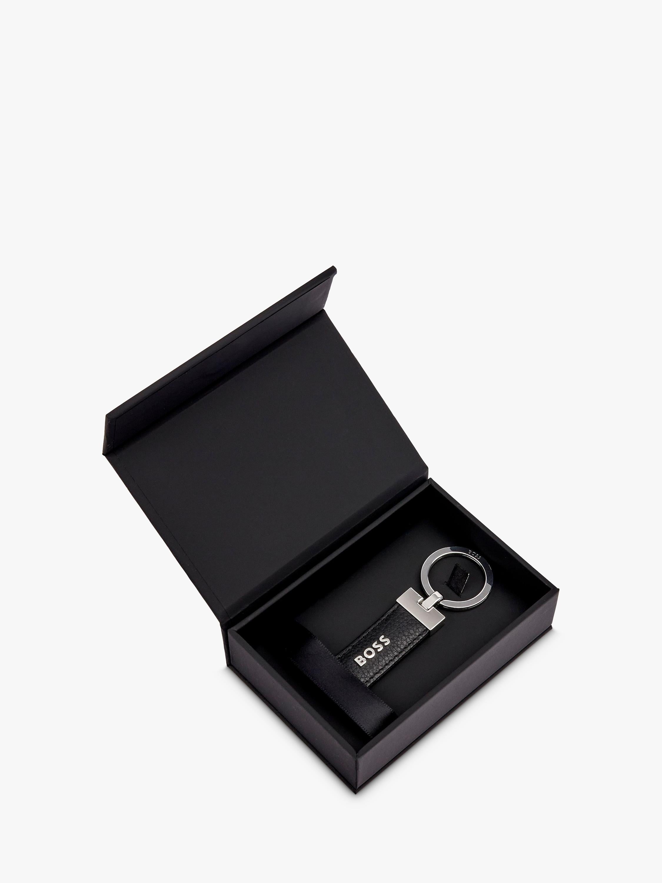 HUGO BOSS black leather keyring with chrome details - British product