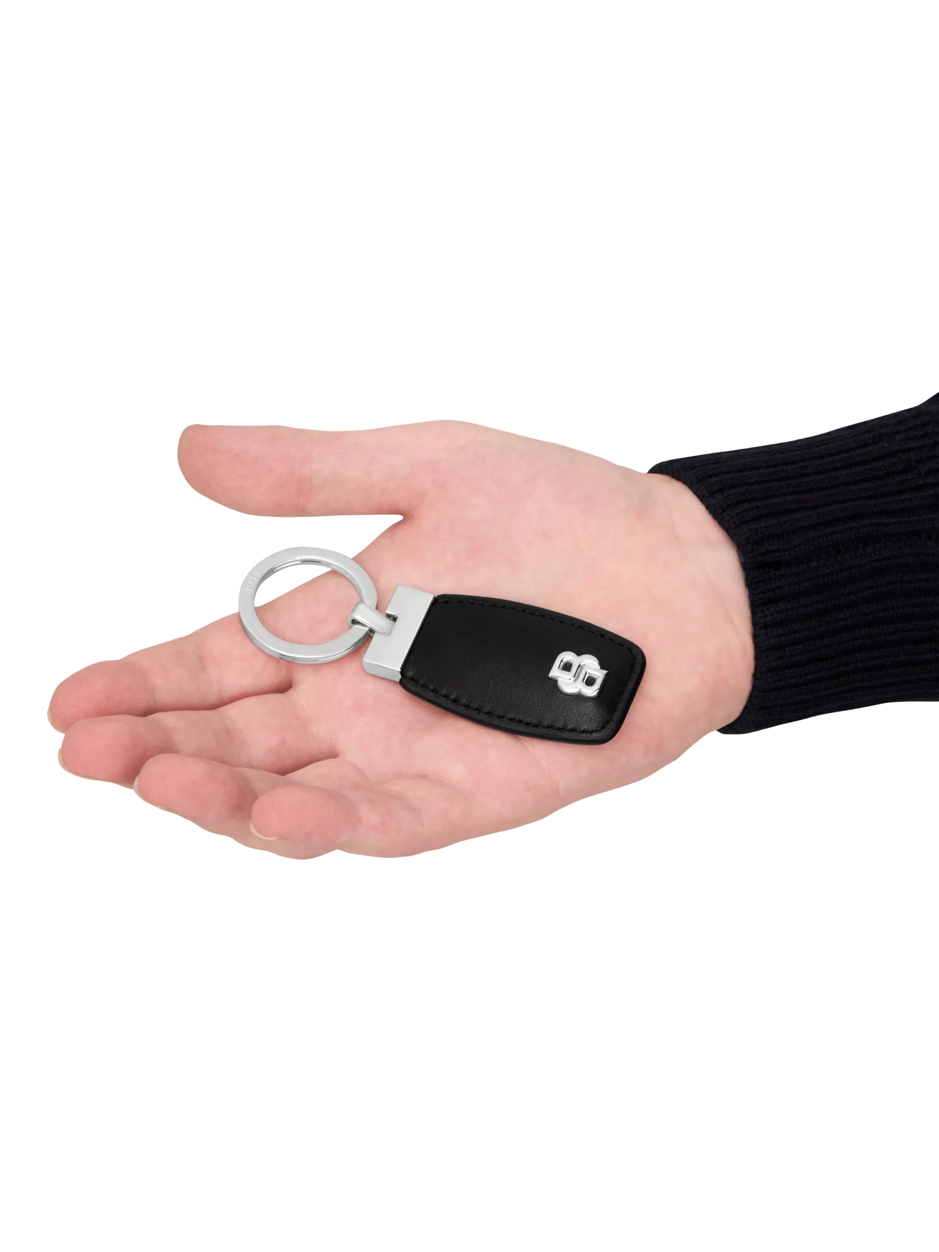 Hugo Boss Double B keyring black chrome, imported from the UK