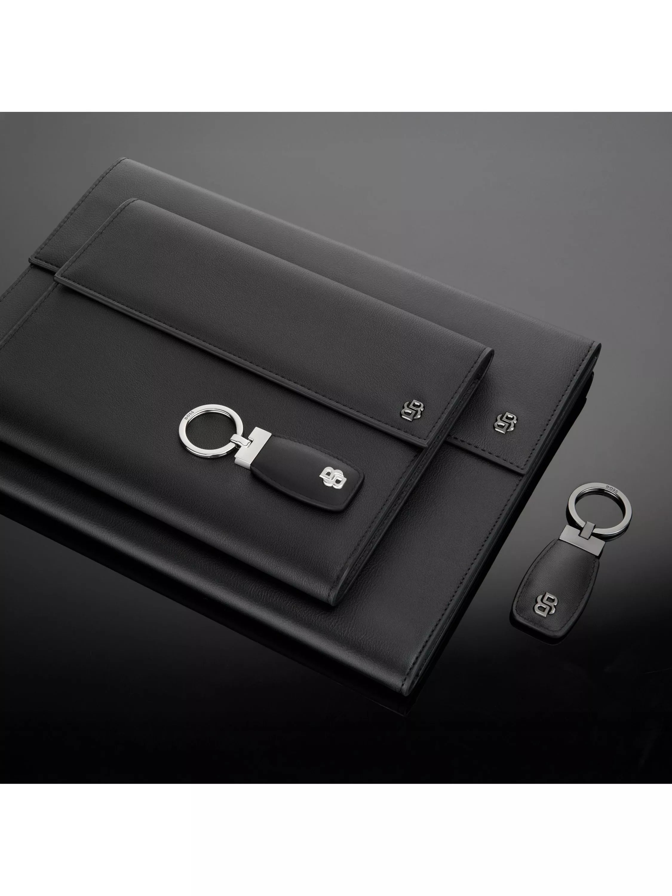 Hugo Boss Double B keyring black chrome, imported from the UK
